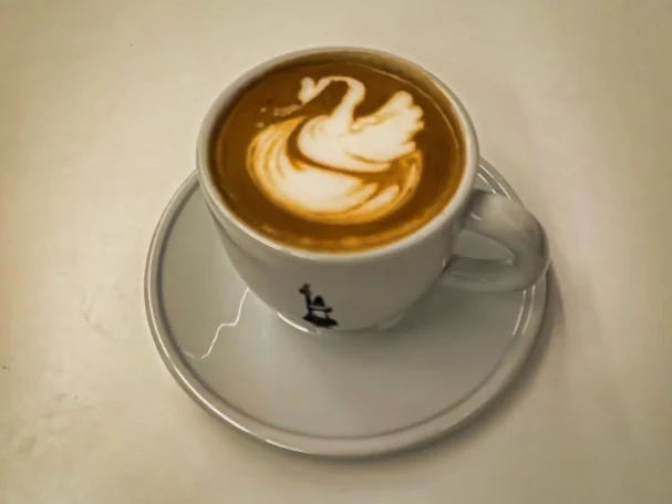 Die Königsklasse: Der Latte-Art-Schwan Cappuccino mit perfekt gegossenem Latte-Art-Schwan im Milchschaum vom Barista-Kurs in Freudenberg bei Depot 57